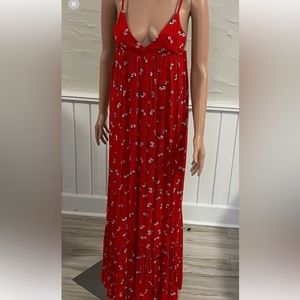 Red floral billabong maxi dress with adjustable straps